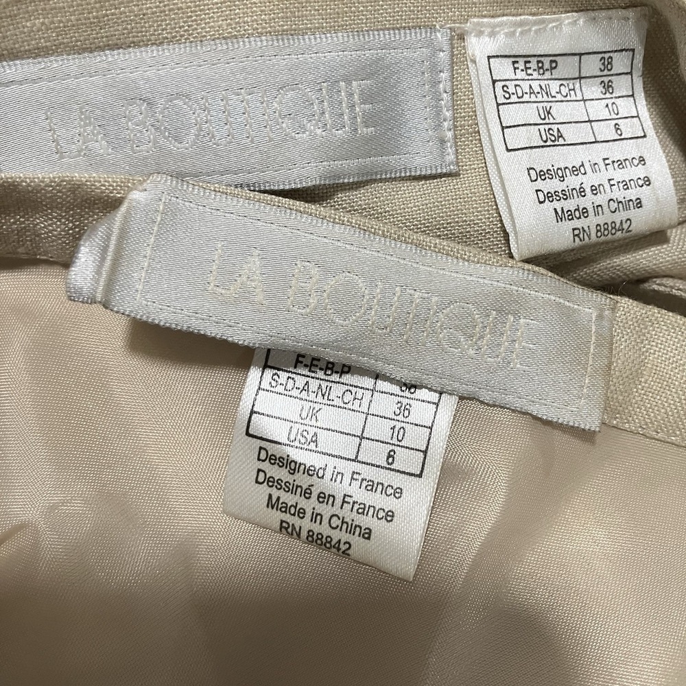 La Boutique Linen Blend Skirt Suit Set 6 Ivory Wrap Top Embroidered Floral - Picture 10 of 13